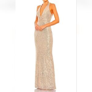 Mac Duggal Gold Sequin Maxi Dress